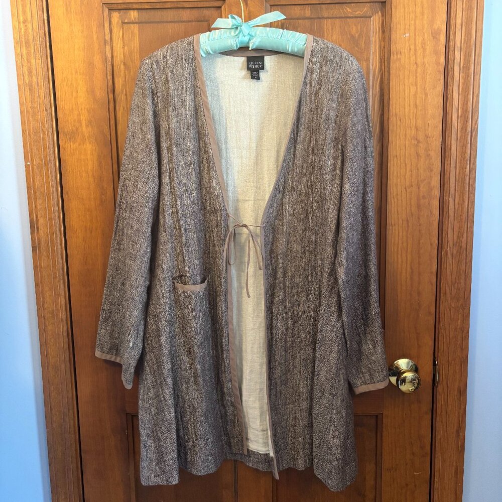 Eileen Fisher Linen & Cotton Blend Tie Jacket